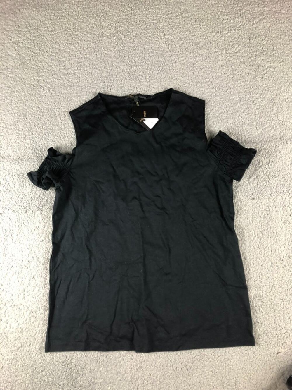 New Maje Top Womens 3 Black Trina Black M Cold Open Shoulder V-Neck Blouse